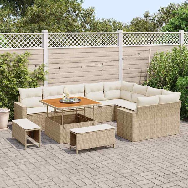 vidaXL Ensemble de canap&eacute; de jardin 12 pcs Beige polyrotin