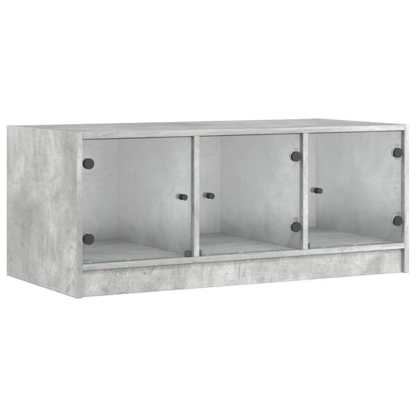 vidaXL Table basse avec portes en verre gris b&eacute;ton 102x50x42 cm