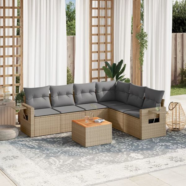 vidaXL Salon de jardin avec coussins 7pcs m&eacute;lange beige r&eacute;sine tress&eacute;e