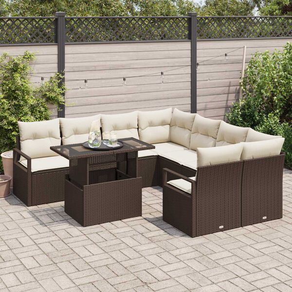 vidaXL Ensemble de canap&eacute; de jardin 9 pcs Marron Poly rotin