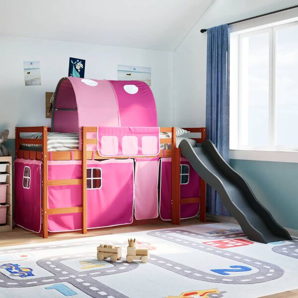 vidaXL Lit mezzanine enfants avec tunnel rose 80x200cm bois pin massif