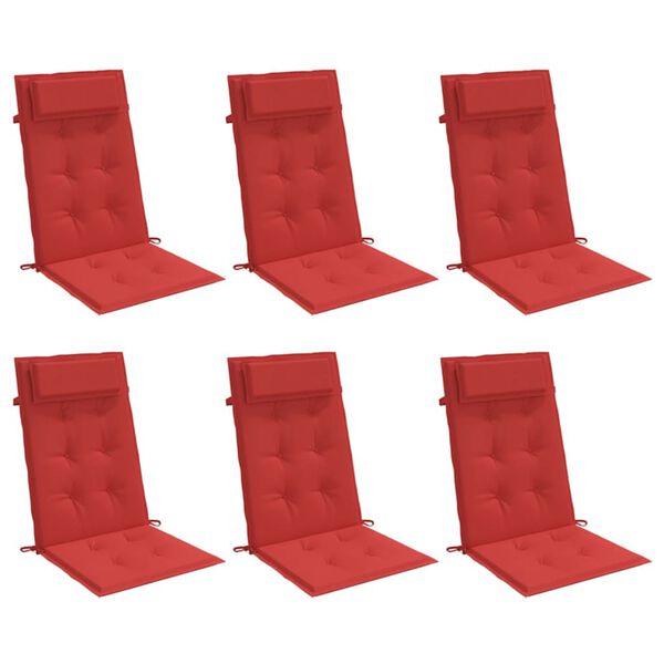 vidaXL Coussins de chaise &agrave; dossier haut lot de 6 rouge tissu oxford