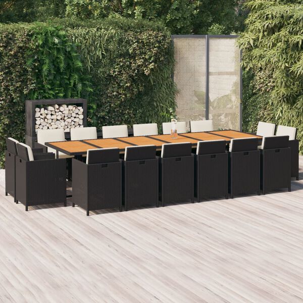 vidaXL Ensemble &agrave; manger de jardin coussins 17 pcs R&eacute;sine tress&eacute;e Noir