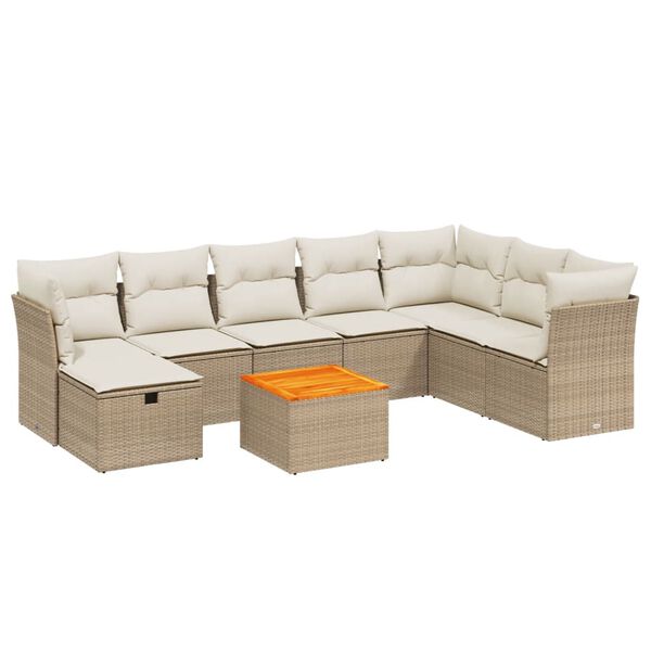 vidaXL Salon de jardin avec coussins 9 pcs beige r&eacute;sine tress&eacute;e