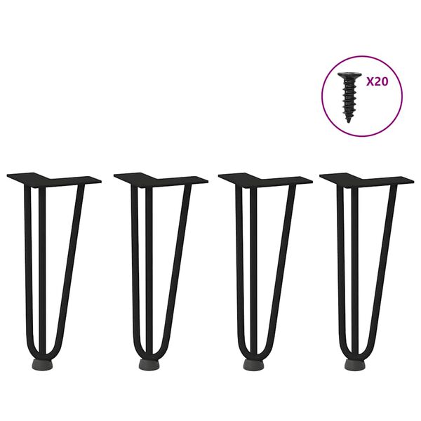 vidaXL Pieds en &eacute;pingle &agrave; cheveux pour table basse 4 pi&egrave;ces Noir 30 cm Acier massif