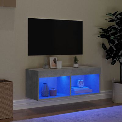 vidaXL Meuble TV avec lumières LED gris béton 80x30x30 cm