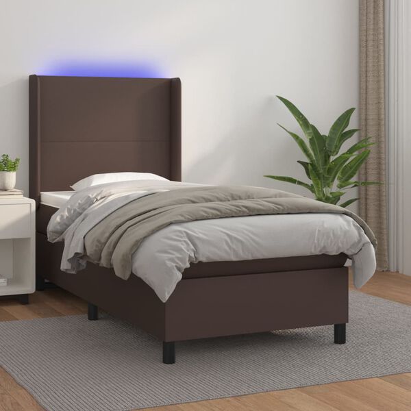 vidaXL Sommier &agrave; lattes de lit matelas LED Marron 80x200 cm Similicuir