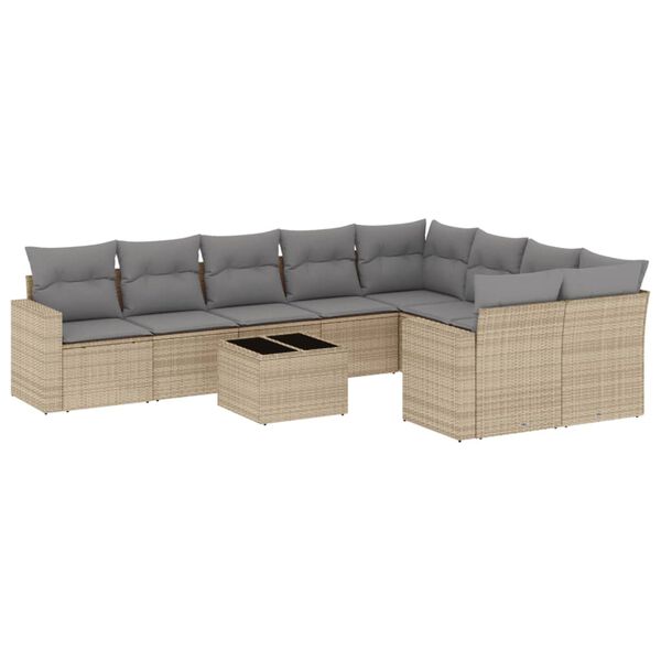 vidaXL Salon de jardin avec coussins 10 pcs beige r&eacute;sine tress&eacute;e