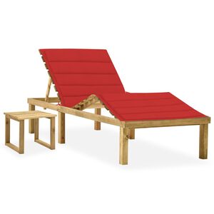vidaXL Chaise longue de jardin avec table et coussin Pin impr&eacute;gn&eacute;