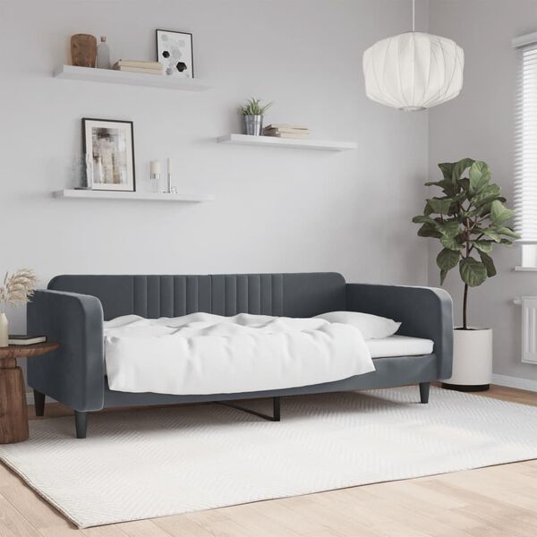 vidaXL Lit de repos sans matelas gris fonc&eacute; 90x200 cm velours