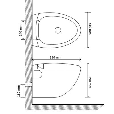 vidaXL Toilette murale avec réservoir caché Design d’œuf Noir