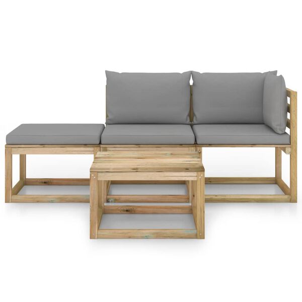 vidaXL Salon de jardin 4 pcs avec coussins gris