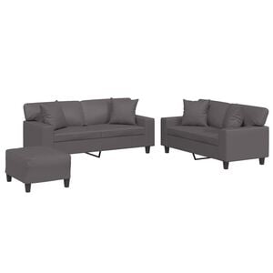 vidaXL Ensemble de canap&eacute;s 3 pcs avec coussins gris similicuir