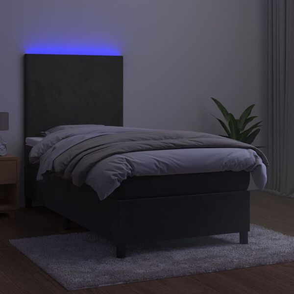 vidaXL Sommier &agrave; lattes de lit avec matelas et LED Gris fonc&eacute; 90x190cm