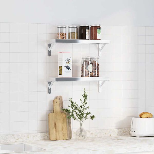 vidaXL Supports d'&eacute;tag&egrave;res 4pcs 15x2,5x11,5cm argent&eacute; acier inoxydable