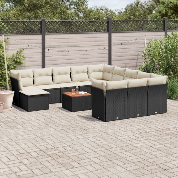 vidaXL Salon de jardin avec coussins 13 pcs noir r&eacute;sine tress&eacute;e