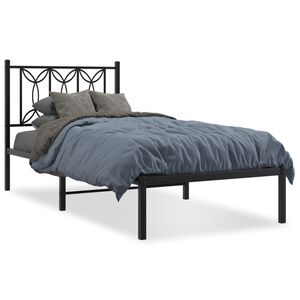vidaXL Cadre de lit m&eacute;tal sans matelas avec t&ecirc;te de lit noir 90x190 cm