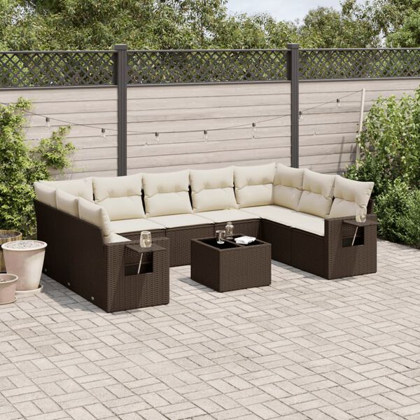 vidaXL Salon de jardin 10 pcs avec coussins marron r&eacute;sine tress&eacute;e
