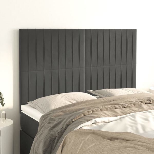vidaXL T&ecirc;te de lit Gris fonc&eacute; 144 x 5 x 118/128 cm Velours