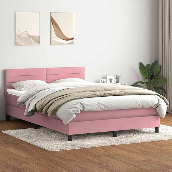 vidaXL Sommier &agrave; lattes de lit avec matelas rose 160x210 cm velours