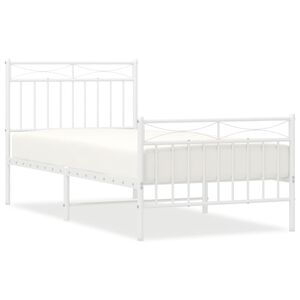 vidaXL Cadre de lit m&eacute;tal sans matelas avec pied de lit blanc 90x190cm