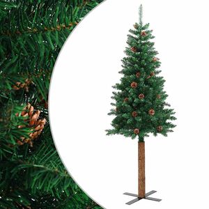 vidaXL Sapin de No&euml;l mince avec bois v&eacute;ritable et c&ocirc;nes vert 150cm PVC