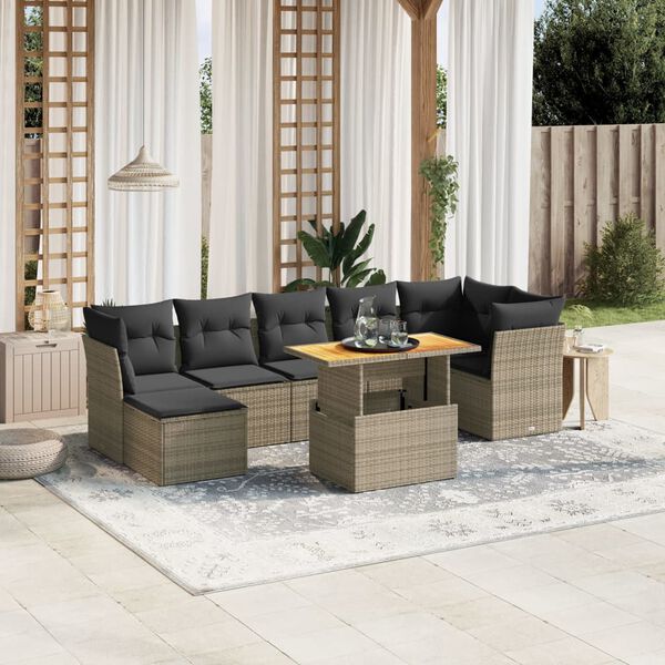 vidaXL Salon de jardin 8 pcs avec coussins gris r&eacute;sine tress&eacute;e