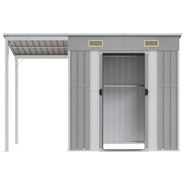 vidaXL Abri de jardin avec toit allong&eacute; gris clair 277 x 107 x 181 cm en acier