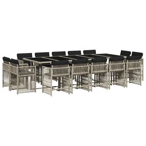 vidaXL Ensemble &agrave; manger de jardin et coussins 17 pcs gris clair rotin