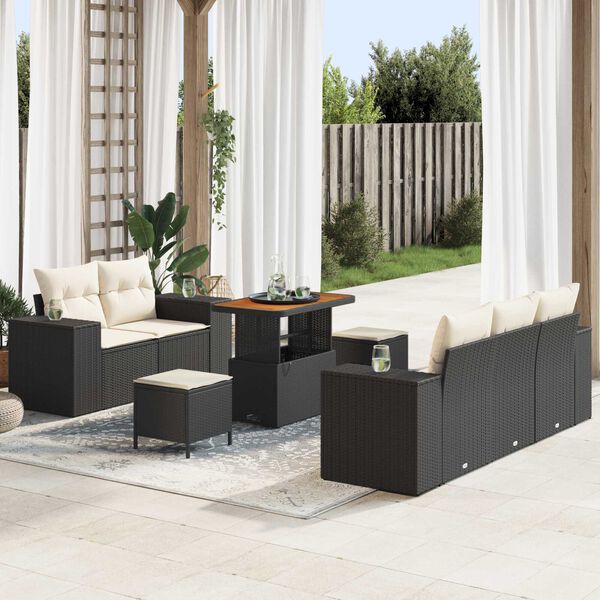 vidaXL Ensemble de canap&eacute; de jardin 8 pcs Noir et Cr&egrave;me Poly Rattan