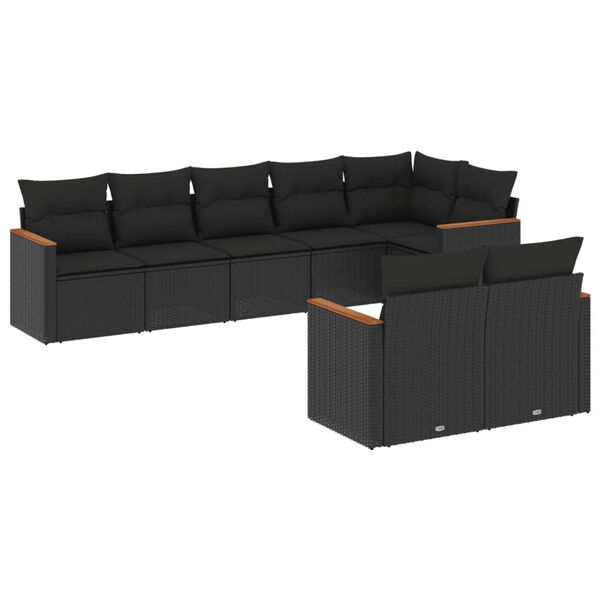 vidaXL Salon de jardin 8 pcs avec coussins noir r&eacute;sine tress&eacute;e