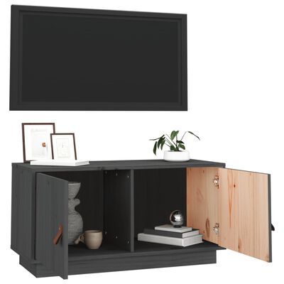 vidaXL Meuble TV Gris 80x34x40 cm Bois de pin massif