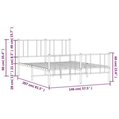 vidaXL Cadre de lit métal sans matelas avec pied de lit noir 140x200cm