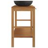 vidaXL Armoire de toilette en teck solide avec lavabos en marbre Noir