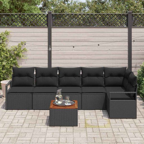 vidaXL Ensemble de canapé de jardin avec coussin 7 pcs Noir Poly rotin