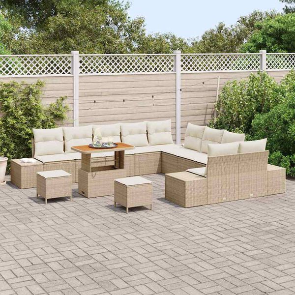 vidaXL Ensemble de canap&eacute; de jardin avec coussin 13 pcs Beige et cr&egrave;me