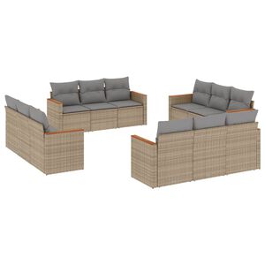 vidaXL Salon de jardin avec coussins 12 pcs beige r&eacute;sine tress&eacute;e