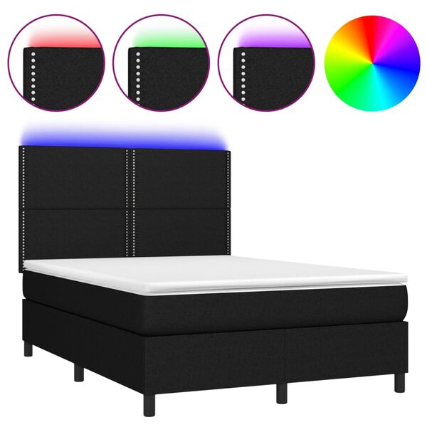 vidaXL Sommier &agrave; lattes de lit et matelas et LED Noir 140x190 cm Tissu