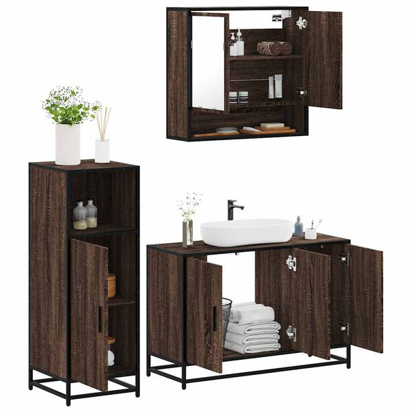 vidaXL Ensemble de meubles de salle de bain 3 pcs Ch&ecirc;ne marron