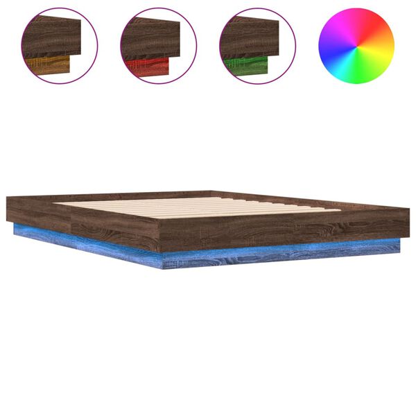 vidaXL Cadre de lit avec LED sans matelas ch&ecirc;ne marron 150x200 cm