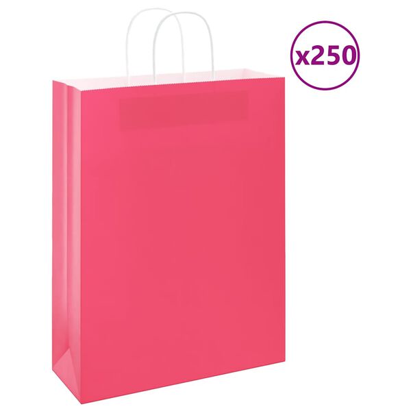 vidaXL Sacs en papier 250 pcs avec poign&eacute;es rose 32x12x42 cm