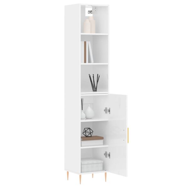 vidaXL Buffet haut Blanc brillant 34,5x34x180 cm Bois d'ing&eacute;nierie