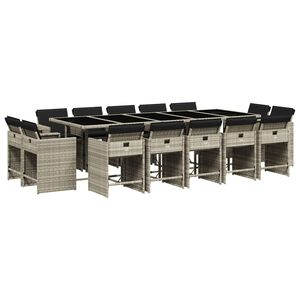 vidaXL Ensemble &agrave; manger de jardin et coussins 15 pcs gris clair rotin