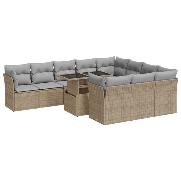 vidaXL Salon de jardin 11 pcs avec coussins beige r&eacute;sine tress&eacute;e