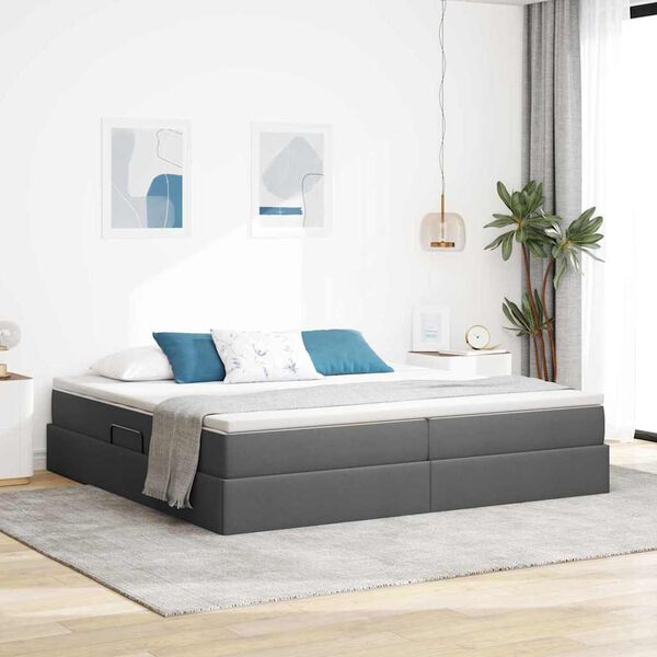 vidaXL Lit avec rangement et matelas Gris fonc&eacute; 200 x 200 cm Polyester