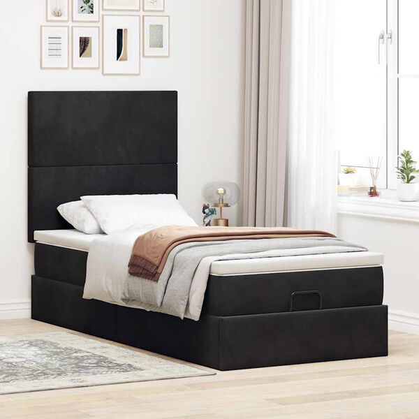 VidaXL Cadre de lit ottoman avec matelas noir 100x200cm velours
