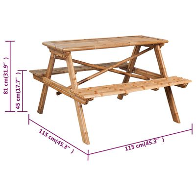 vidaXL Table de pique-nique 115x115x81 cm Bambou
