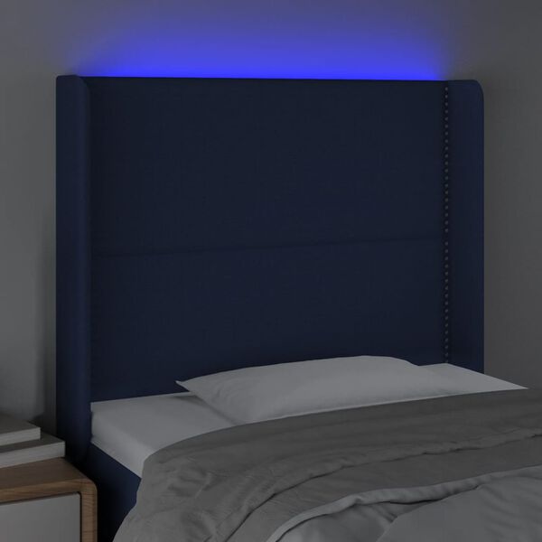 vidaXL T&ecirc;te de lit &agrave; LED Bleu 93x16x118/128 cm Tissu