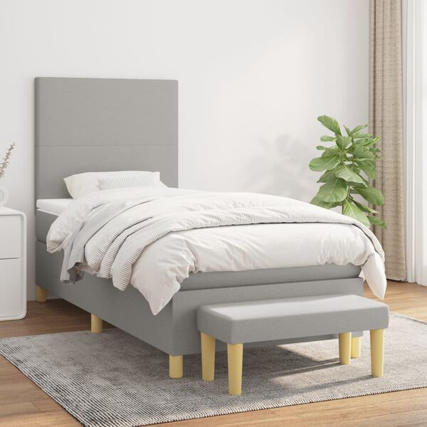vidaXL Sommier &agrave; lattes de lit avec matelas Gris clair 80x200 cm Tissu