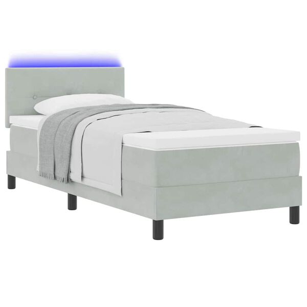 vidaXL Lit &agrave; ressort LED avec matelas Gris clair 90 x 200 cm Velours